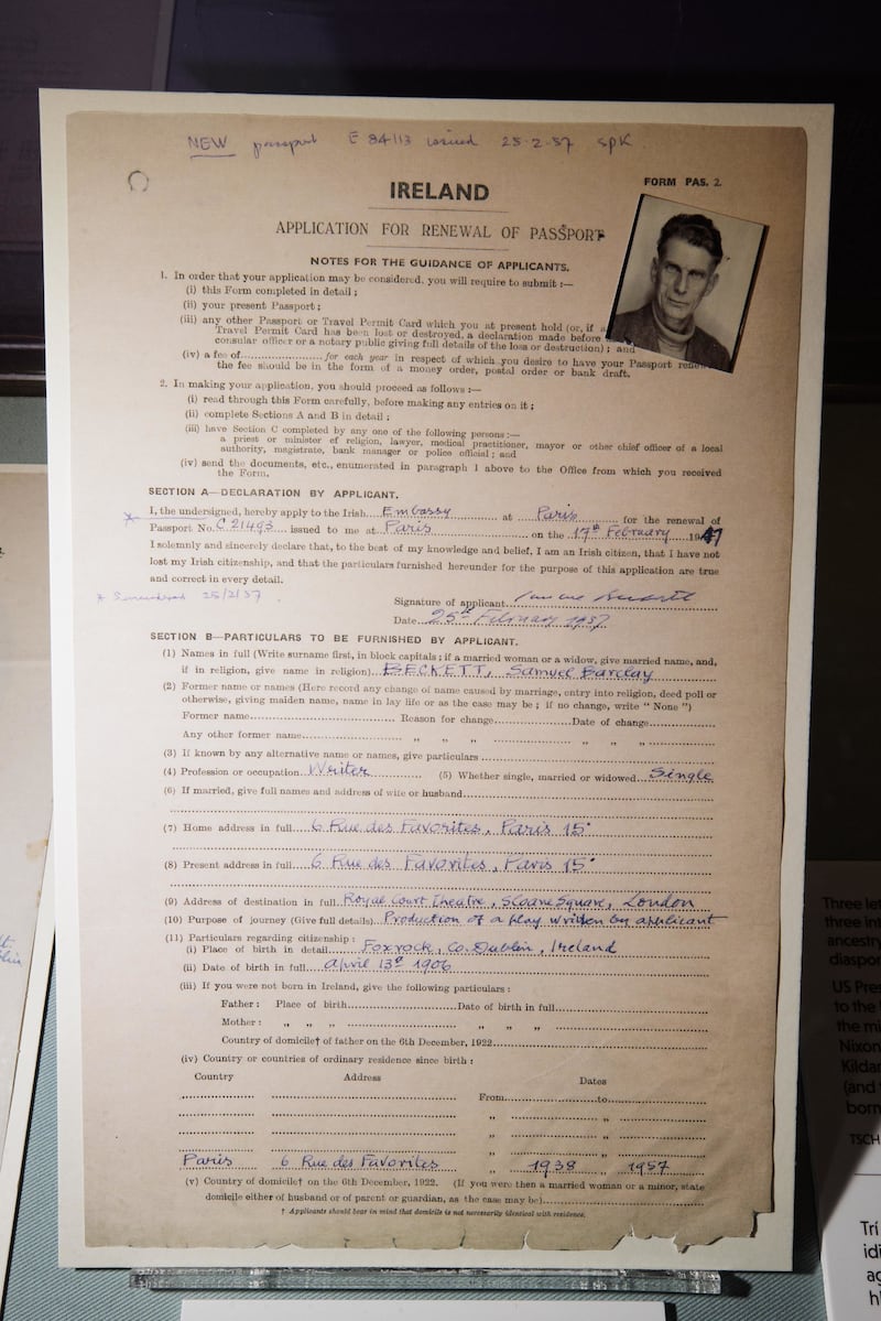 A passport renewal application from Irish novelist and dramatist Samuel Beckett