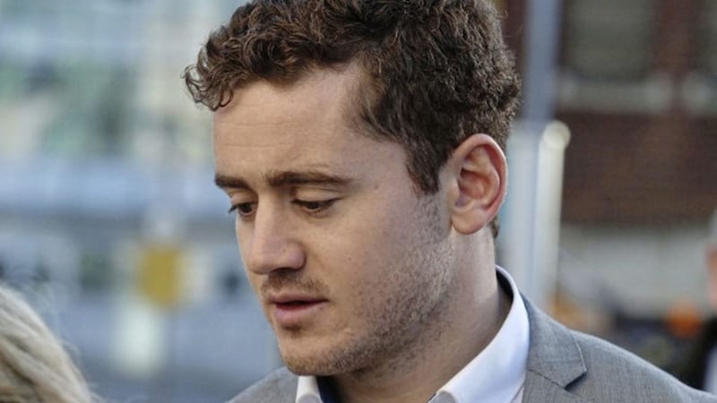 Paddy Jackson on the way into court in Belfast yesterday Picture by Hugh Russell. 