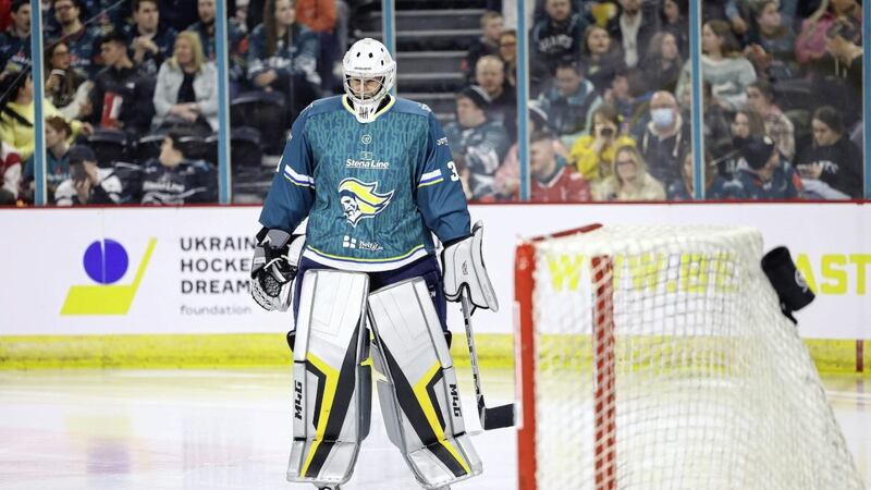 Belfast Giants All Stars&rsquo; Petr Cech during Wednesday&rsquo;s game against Dnipro Kherson at the SSE Arena, Belfast in support of Ukrainian Hockey Dream. All of the proceeds from the game&#39;s ticket sales will be donated to the Ukrainian Hockey Dream in support of their continued work to reinstate ice hockey throughout Ukraine Picture:William Cherry/Presseye 