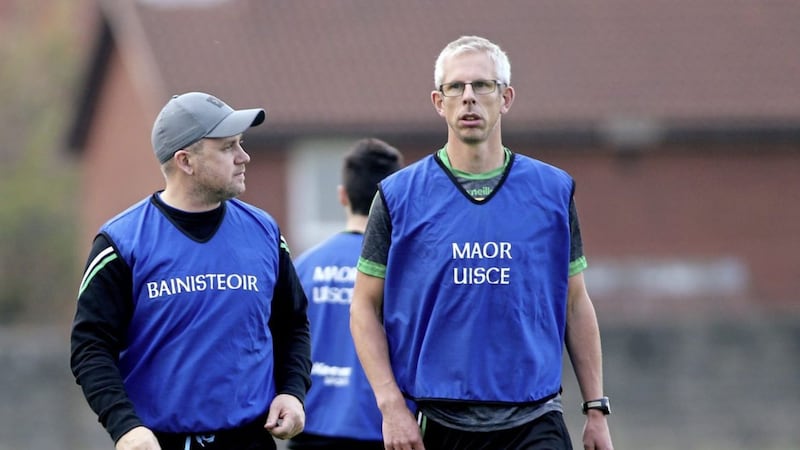 Aghagallon manager - and Lamh Dhearg clubman - Kevin Murray (left).<br /> Pic: Seamus Loughran