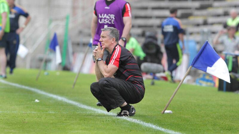 Derry manager Damian Barton on the sidelines during Saturday's All-Ireland Qualifier defeat to Tipperary at Breffni Park<br />Picture by Margaret McLaughlin &nbsp;