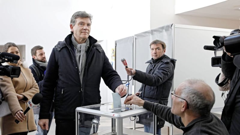 Former economy minister Arnaud Montebourg votes during the first round of the French left&#39;s presidential primary election, in Montret. Picture by Laurent Cipriani, Associated Press 