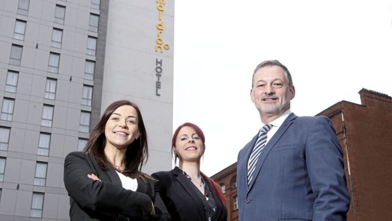 Preparing for the Maldron Hotel Belfast City opening are senior management team members (from left) Francine O&rsquo;Hagan, sales and marketing manager; Mike Gatt, general manager; and Orlaith McCann, deputy general manager 