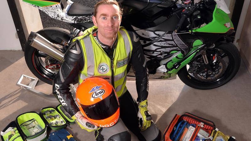Dr John Hinds with the ZX10 Kawasaki he used while travelling as a race doctor Picture by Stephen Davison/Pacemaker 