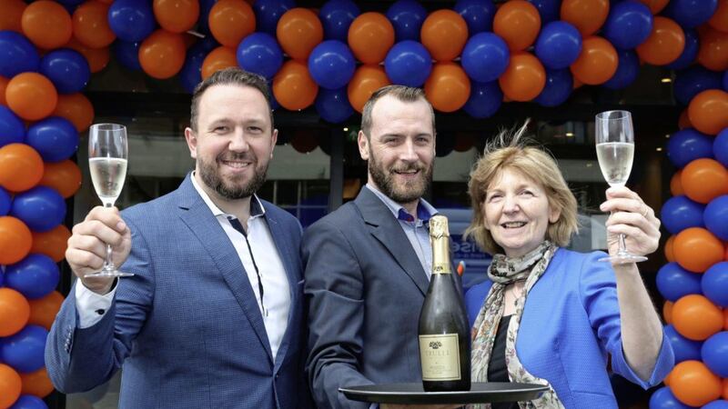 Toasting the opening of the new Holiday Inn Express in Derry are (from left) general manager Stephen Redden, operations manager Emmett McErlane and Patricia Campbell, IHG director of new hotel openings (Europe) 