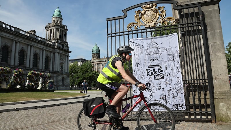 Sun out as Ride on Belfast gets on the way from Belfast City Hall.Picture by Hugh Russell