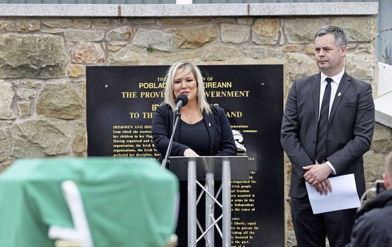 Sinn F&eacute;in deputy first minister Michelle O&#39;Neill, speaking in Milltown Cemetery on Tuesday, said the funeral of Bobby Storey was &quot;done in accordance with the guidelines&quot; 
