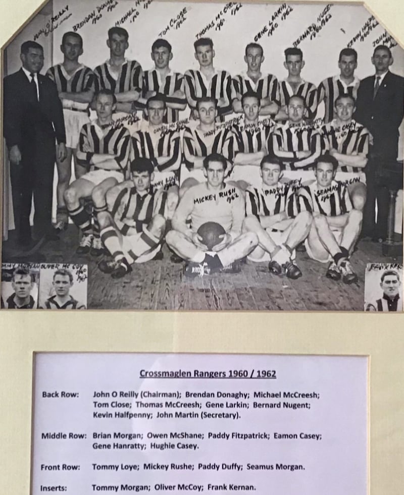 Brian Morgan (middle row, first from left) with his Crossmaglen teammates in the early 1960s