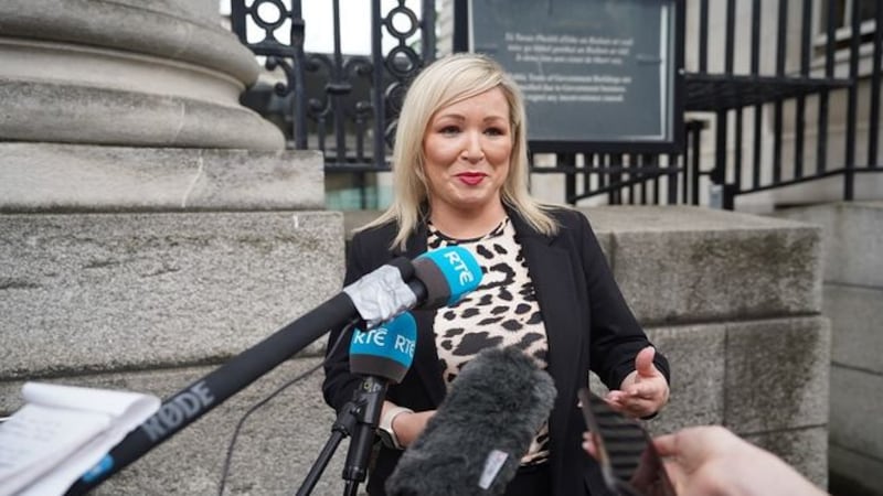 Sinn F&eacute;in's Michelle O'Neill&nbsp;speaking to the media after leaving Government Buildings in Dublin&nbsp;following a meeting with Taoiseach Miche&aacute;l Martin.&nbsp;Picture by Niall Carson
