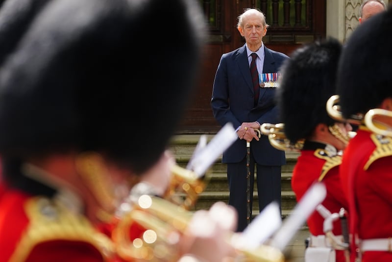 The Duke of Kent watched the march past outside the Royal Military Chapel in Westminster, London
