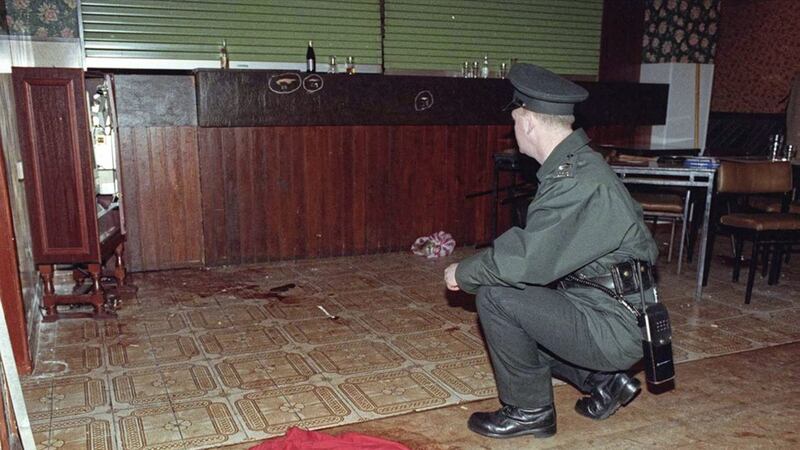 The scene in the Rising Sun bar, Greysteel, Co Derry, in the aftermath of the UDA massacre of October 30 1993 in which eight died 