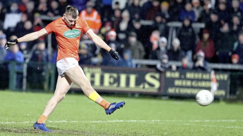 Armagh&#39;s Rian O&#39;Neill saw his penalty bounce across the goal-line but it was not given as a goal Picture: Philip Walsh 