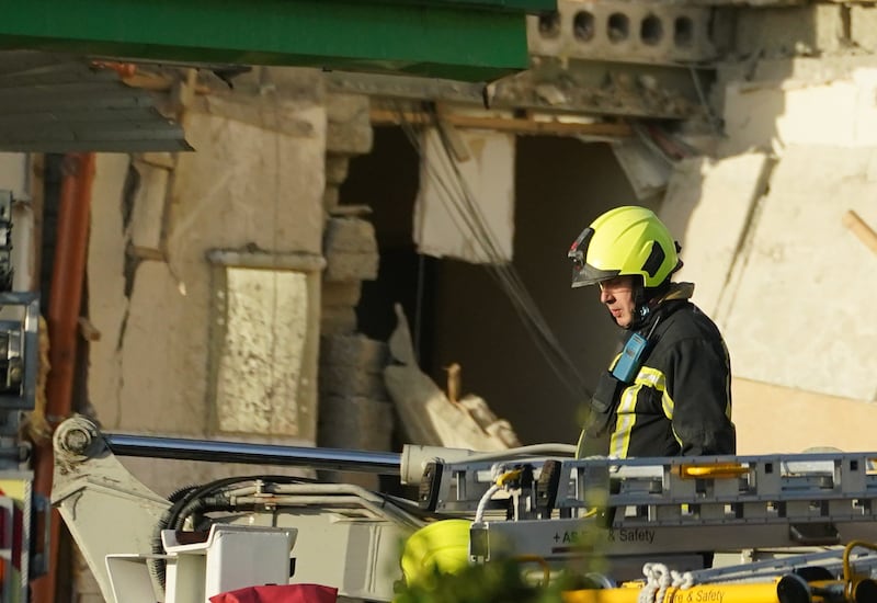 Emergency services continue their work at the scene of an explosion at Applegreen service station in the village of Creeslough in Co Donegal, where seven people have now been confirmed dead. Picture by Brian Lawless, Press Association