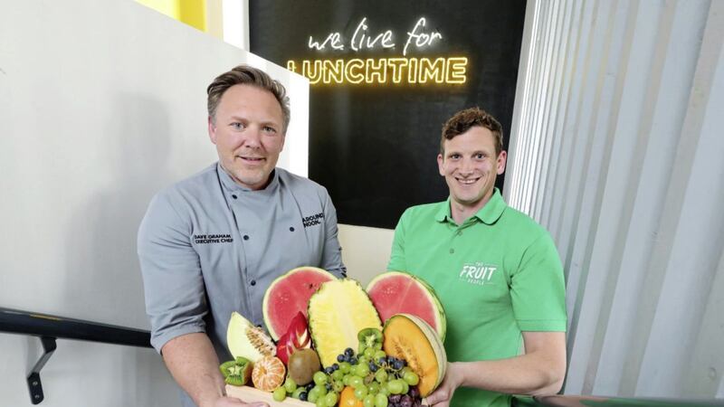 Dave Graham, executive chef at Around Noon, with Barry Dennis of The Fruit People 