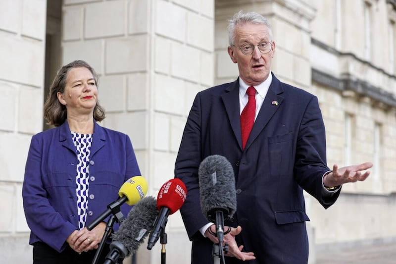 Shadow secretary of state Hilary Benn and shadow minister Fleur Anderson visited Northern Ireland on Tuesday. PICTURE: LIAM MCBURNEY/PA WIRE  