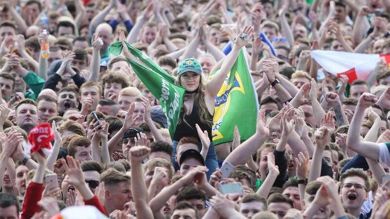 Thousands of Northern Ireland fans packed into the Fanzone at Titanic Belfast last night. Picture by Hugh Russell 
