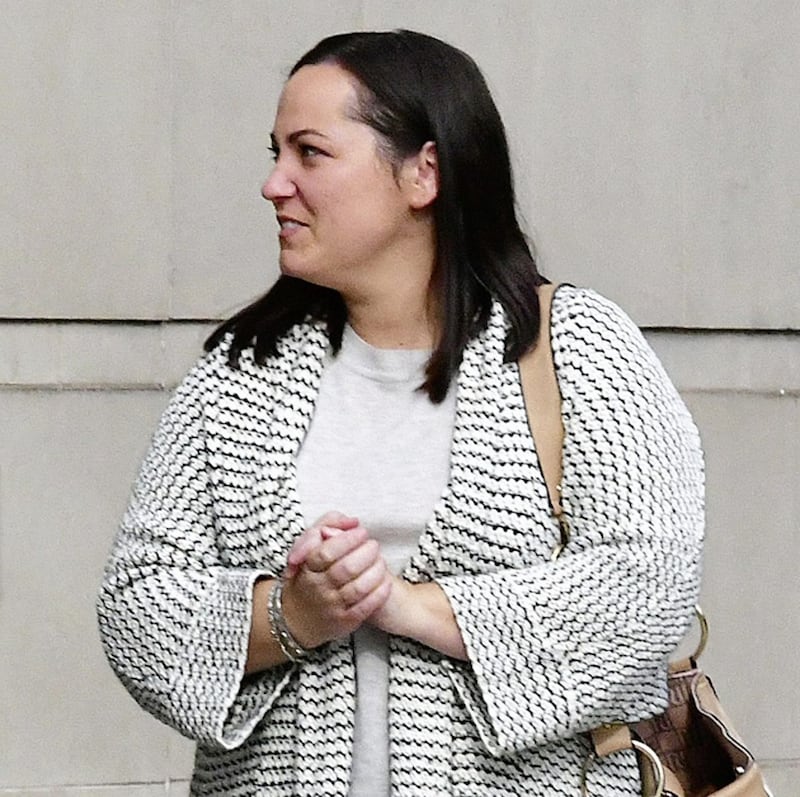 Martin Rogan&#39;s wife Fiona at Belfast Crown Court after yesterday&#39;s hearing 