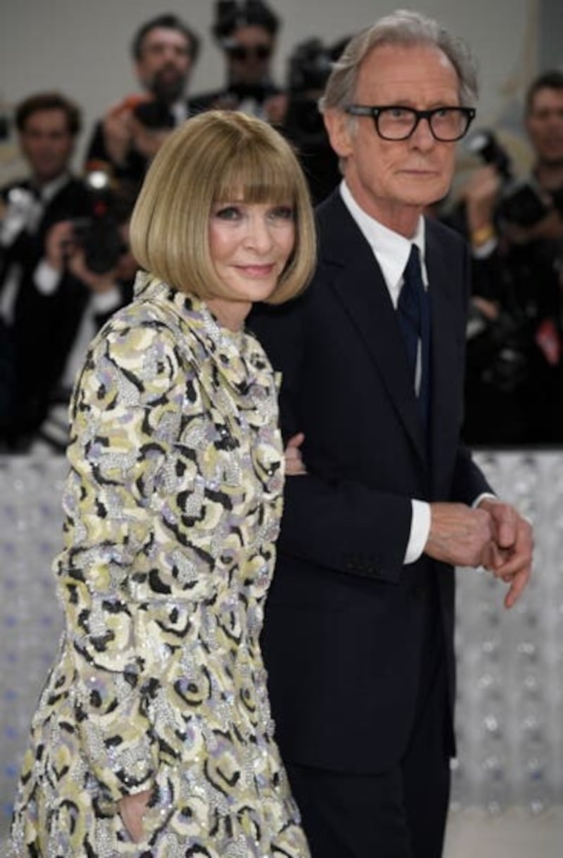 Vogue editor-in-chief Anna Wintour arrived for the Met Gala with veteran actor Bill Nighy (Photo by Evan Agostini/Invision/AP)