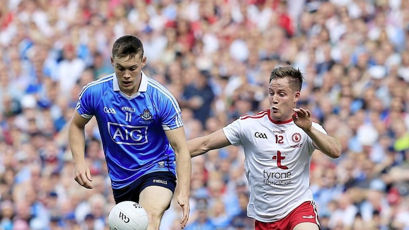 Tyrone&#39;s Kieran McGeary closes down Dublin&#39;s Con O&#39;Callaghan during Sunday&#39;s All-Ireland final. Picture by Philip Walsh 