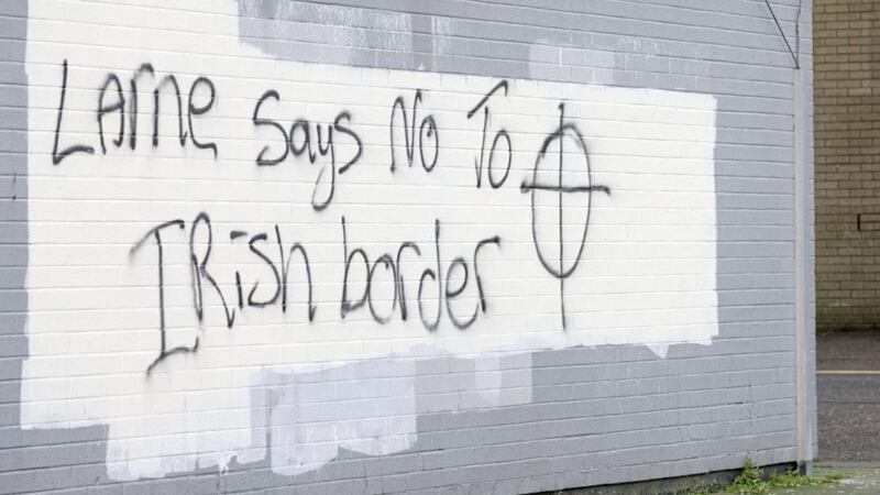 Grafitti in the port town of Larne in February protesting against the Irish Sea border imposed by Brexit. Picture by Stephen Davison/ Pacemaker 