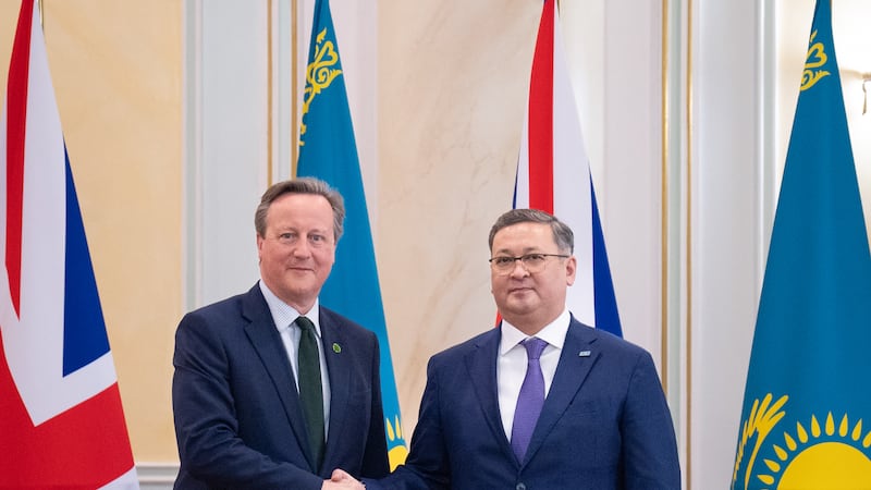 Lord Cameron meets his Kazakh counterpart Murat Nurtleu in Astana, Kazakhstan