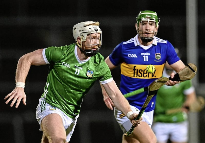 Cian Lynch of Limerick in action against Noel McGrath of Tipperary during the Allianz Hurling League Division 1 semi-final in March.