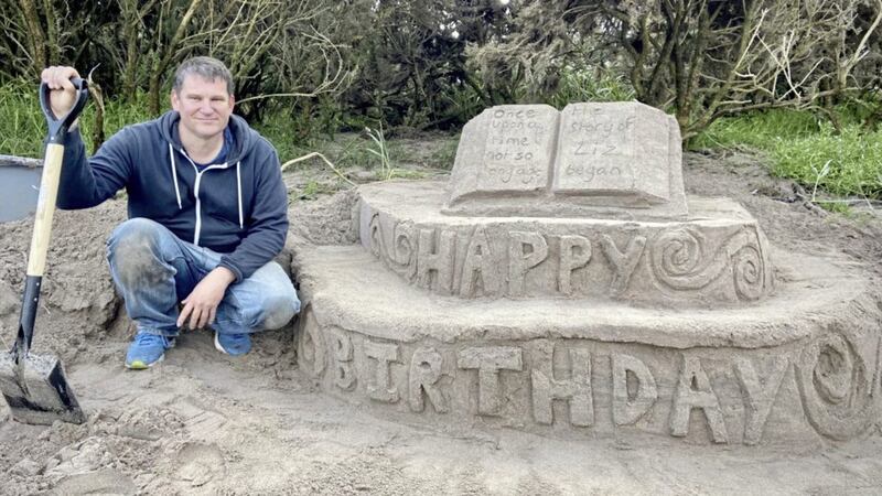 Andrew Difford with his latest creation on Waterfoot Beach. Picture by Mal McCann 