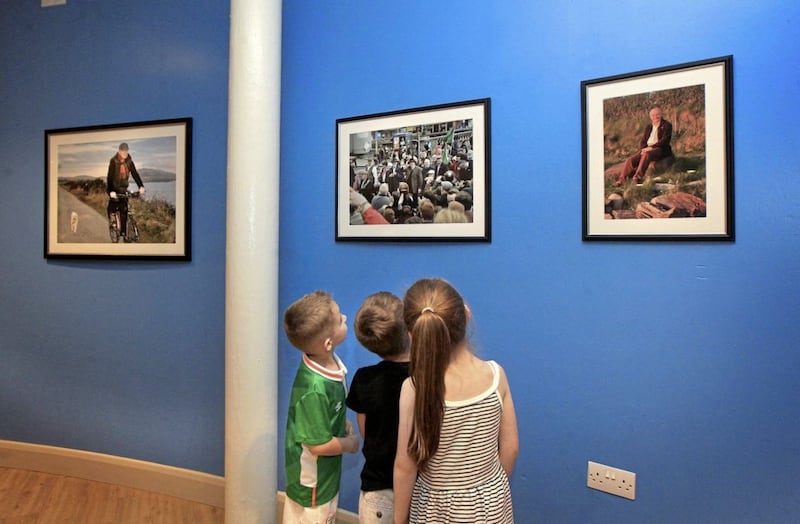Viewing the Martin McGuinness images on display at the Gasyard centre in Derry&#39;s Bogside. The photographic exhibition, curated by the McGuinness Family chronicles his remarkable life including images from the family&#39;s private collection. Picture Margaret McLaughlin 9-8-17. 
