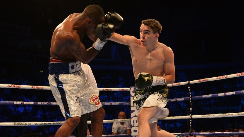 Switch-hitting Michael Conlan (right) showed off his developing arsenal of boxing skills to defeat Adeilson Dos Santos on an exciting bill at the SSE Arena in Belfast in June. Now he aims to conquer Las Vegas. Picture: Pacemaker