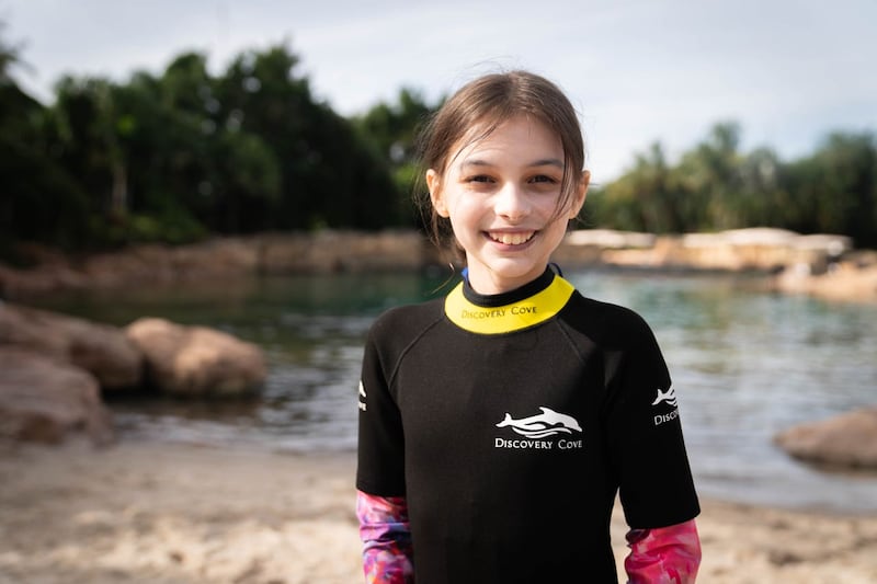 Holly Hall during the Dreamflight visit to Discovery Cove in Orlando, Florida