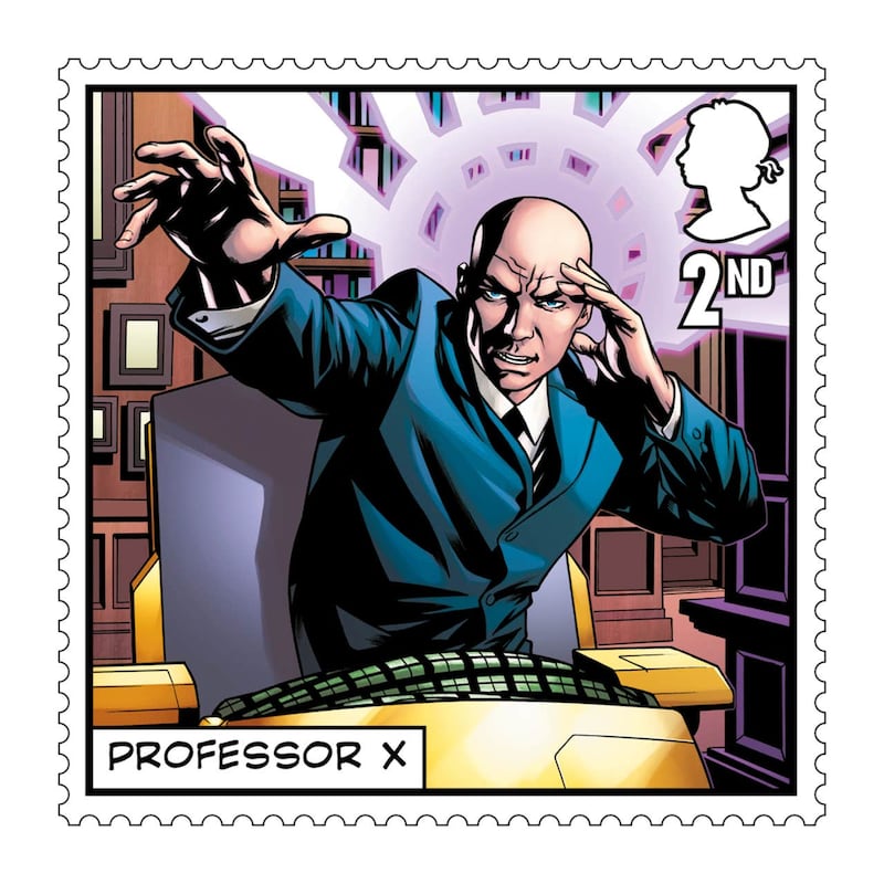 One of the 17 new X-Men stamps, showing character Professor X 