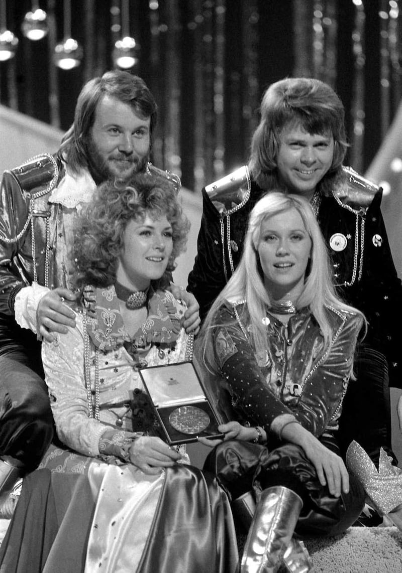 ABBA celebrate winning Eurovision in Brighton in 1974. 