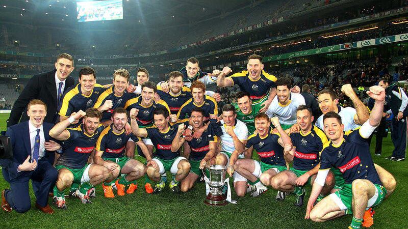 Ireland's International Rules players celebrate their win over Australia to regain the Cormac McAnallen Cup at Croke Park last year <br />Picture by Seamus Loughran