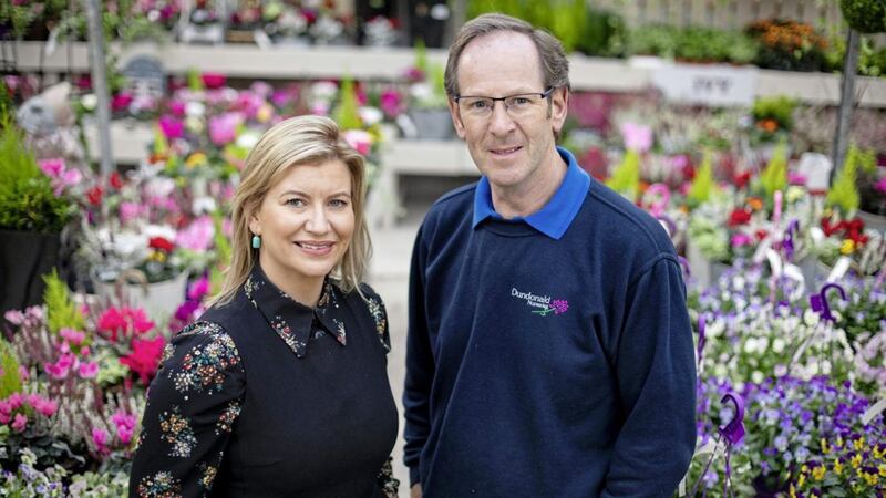 Malcolm McCully from Dundonald Nurseries is pictured with Catherine O&rsquo;Keefe, business manager at First Trust Bank in Dundonald Nurseries at the newly expanded premises 