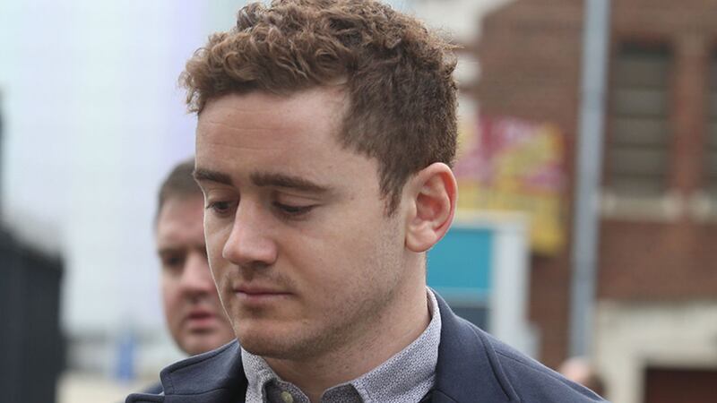 Paddy Jackson on his way into court in Belfast this morning &nbsp;