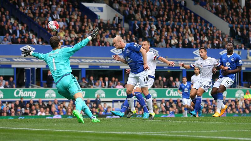 Everton's Steven Naismith heads home the first goal of his hat-trick against Chelsea on Saturday<br />Picture: PA&nbsp;