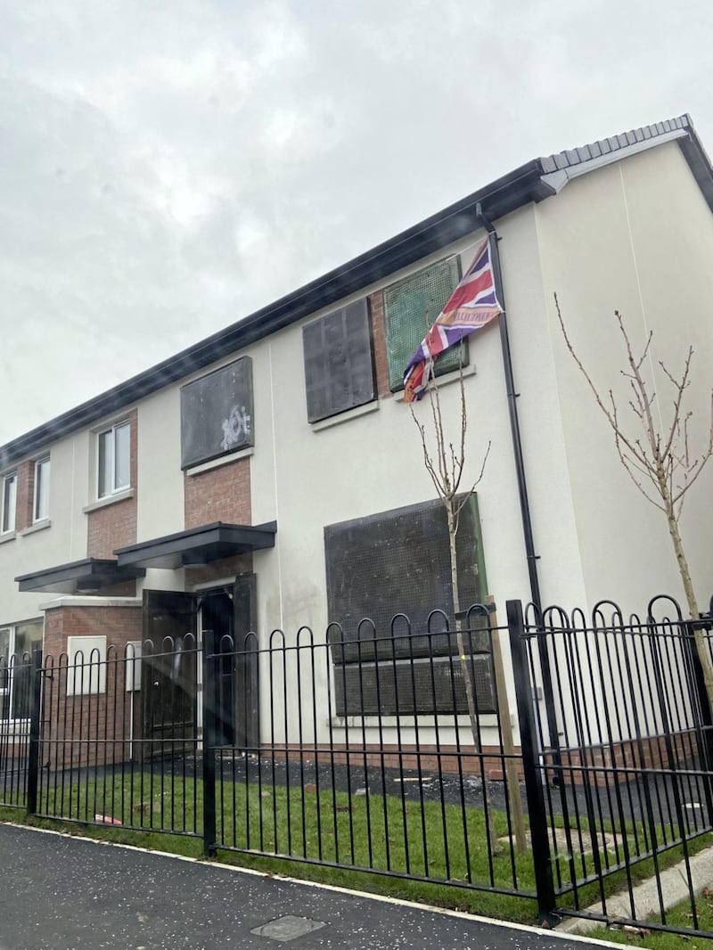 A house in Tyndale Gardens in the Ballysillan area of north Belfast where a Catholic woman has abandoned plans to move in following a sectarian attack on the property 