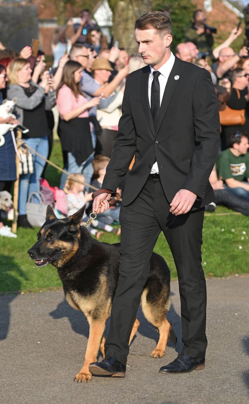 Keith Flint’s dog, Cyrus, arrives at late singer’s funeral 