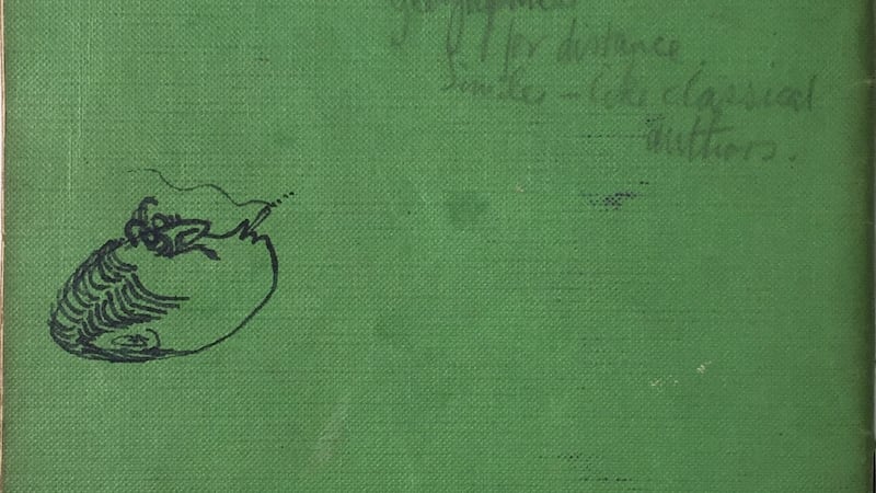 The musician drew a picture of a man smoking on the back cover of the book when he was at school in Liverpool.