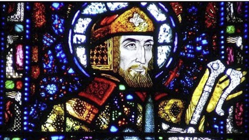 St Declan, as depicted by stained glass artist Harry Clarke in a window in Honan Chapel, Cork 