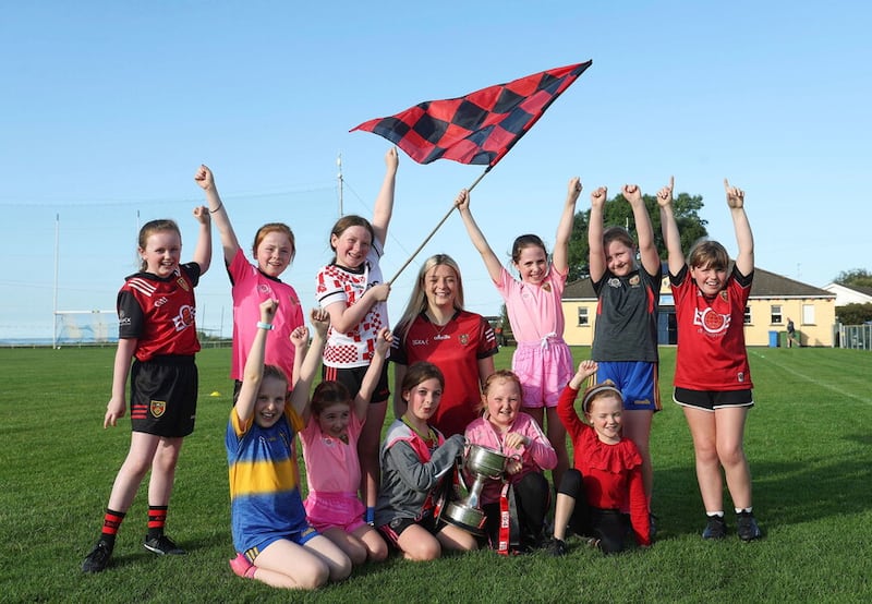 Children in Saul join in the celebrations following Down's All-Ireland win