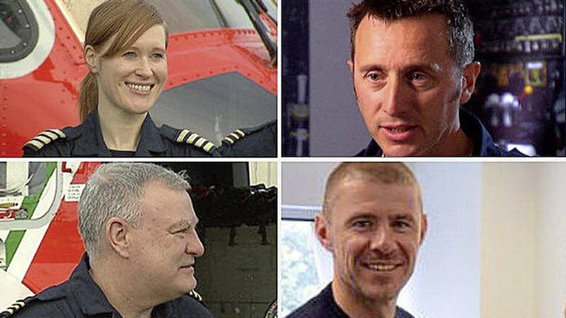 (From the top left, clockwise) Captain Dara Fitzpatrick, Captain Mark Duffy, winchman Ciaran Smith and winchman Paul Orsmby. Picture from Irish Coast Guard, Press Association 