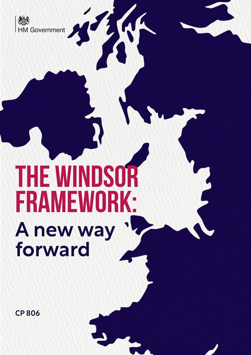 The front page of The Windsor Framework policy paper published by the UK government. Picture from HM Government/PA Wire.