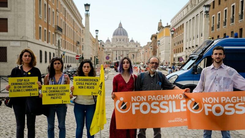 Last Generation activists protested at the Vatican (Alessandra Tarantino/AP)