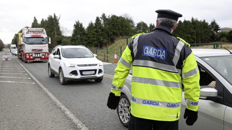 A Garda patrol close to Drogheda, Co Louth yesterday morning. Picture by Stephen Davison, Pacemaker Press 