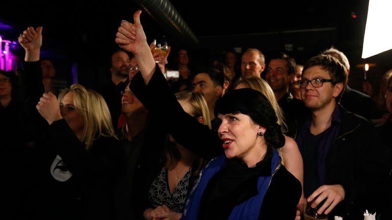 Birgitta Jonsdottir of the Pirate party (Pirater) reacts after the first results in Reykjavik, Iceland. Picture by Frank Augstein, Associated Press&nbsp;