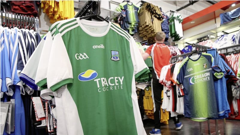 Sales of Fermanagh GAA jerseys have been increasing ahead of the Ulster football final on Sunday. Picture by Hugh Russell 