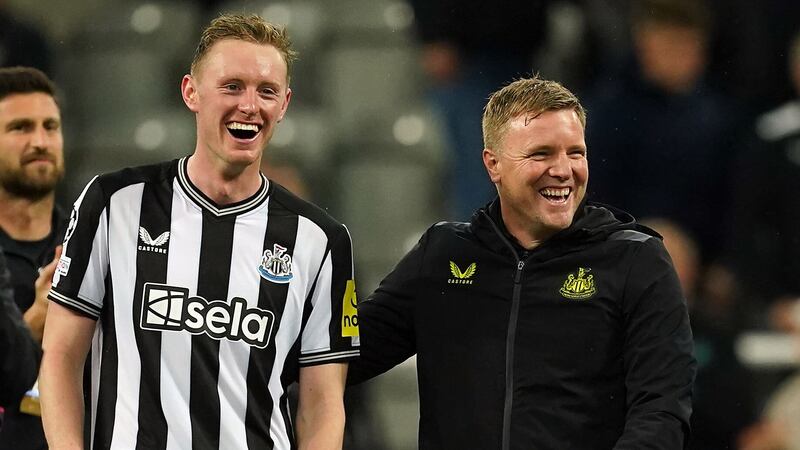 Newcastle head coach Eddie Howe (right) has insisted Sean Longstaff should have an England call-up in his sights (Martin Rickett/PA)
