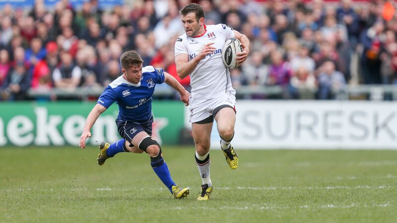Jared Payne on the rampage for Ulster during Saturday's Guinness PRO12 clash with Leinster at the Kingspan Stadium<br />Picture by John Dickson&nbsp;