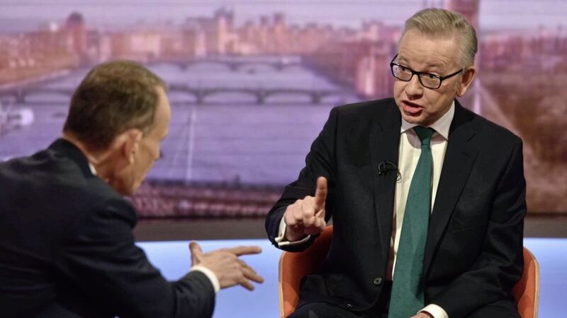 British environment minister Michael Gove speaks to host Andrew Marr, during the BBC1 current affairs programme Picture Jeff Overs/BBC/PA 